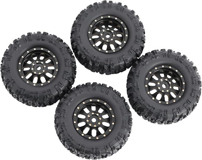 4pcs SCX30 Brass Offset 0.7'' Wheels Set with Rubber Tires Sponge Insert for AXIAL SCX30 Ford Bronco JEEP WRANGLER JLU RC Crawler Upgrade Part ﻿ (Black 10-hole set)