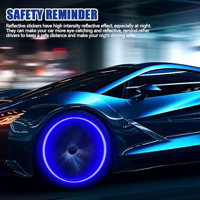 20PCS Reflective Car Wheel Decorative Stripe Stickers, Night Safety Warning Tape Sticker, Anti-Scratch Tire Rims Sticker, Universal Car Exterior Accessories Fluorescent Auto Decals for Motocycle Bike