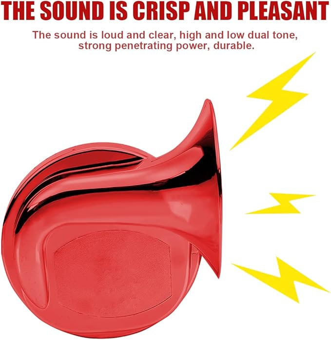 2PCS 300DB Super Loud Train Horns, 12V Waterproof Air Horns Replacement Kit, Car Air Electric Snail Double Horn, Automotive Accessories Universal for Motorcycle, Truck, Bike, Boat (Wine Red)