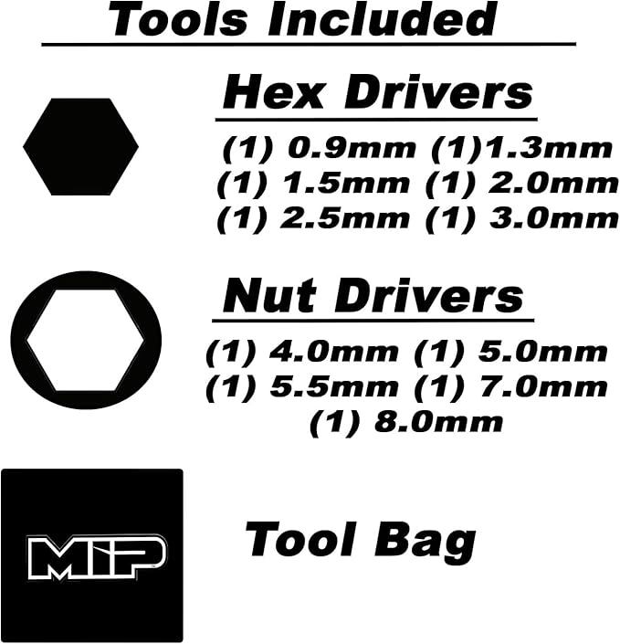 MIP RC Tool Kit Metric Hex & Nut Driver Set for Traxxas, Arrma, Losi, Axial, Tamiya, Redcat, Kyosho, Team Associated, Tekno, XRay, HPI