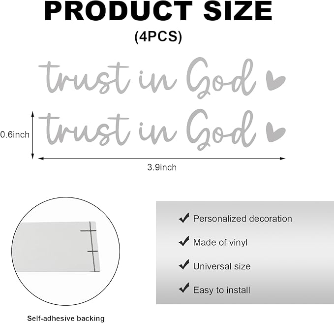 DXNQ 4 PCS Trust in God Rearview Mirror Decals, Automotive Vinyl Rear View Mirror Decorative Stickers, Waterproof Trust in God Stickers for Car Truck Laptop, Car Accessories (Silver)