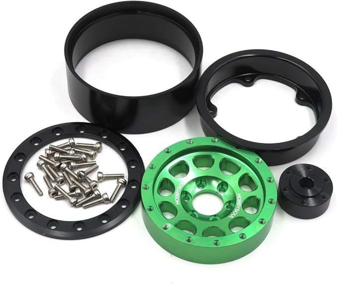 HOBBYSOUL RC 1.9 Mud Slingers Tires Soft Sticky Tyre 120mm & 1.9 Beadlock Wheel Green Black For 1/10 Rock Crawler Axial SCX10 Capra Traxxas TRX4 Redcat Gen8, (4-Pack)