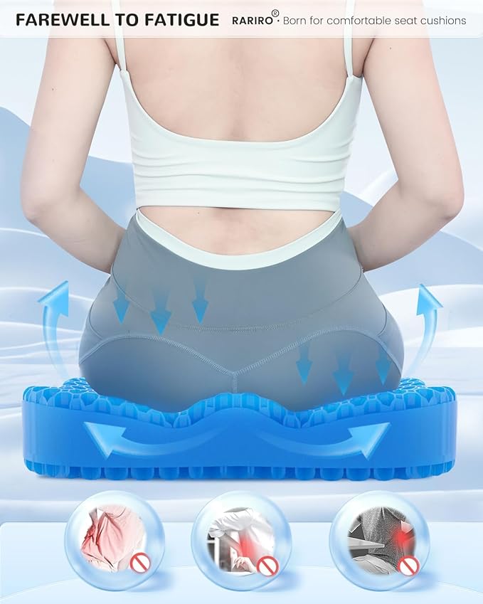 Gel Seat Cushion for Long Sitting(Enlarged & Thickened), Cooling Pressure Relief Seat Cushion for Wheelchair, Driving, Kayak, Office Desk Chair Seat Pad Gel for Heavy People[Blue-2.75" Thick]