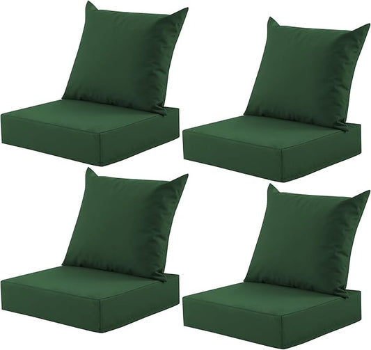 Outdoor Deep Seat Cushion Set, 24x24 Inch Water-Resistant & Fade-Resistant Outdoor Chair Cushions, Patio Furniture Cushions with Removable Cover for Patio Chair, Sofa, Forest Green (Set of 4)