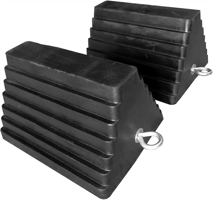 80681 10 Pack Solid Rubber Heavy Duty Wheel Chock with Eyebolt,1 Pair