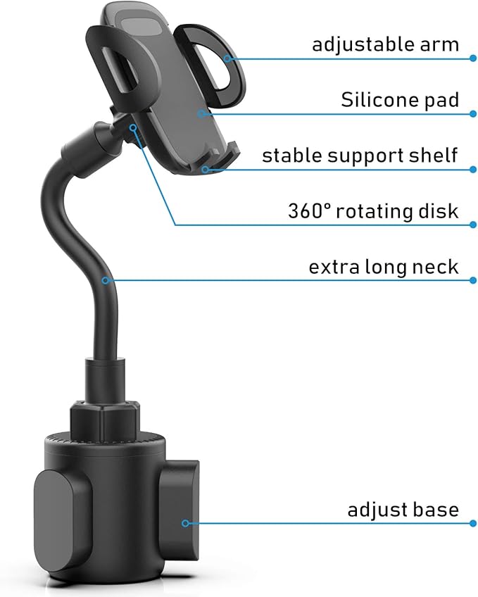 Phone Holders for Your Car, Cup Holder Phone Mount, Universal Adjustable Gooseneck Cup Holder Cradle Car Mount for iPhone 17/16/15/14/13/12/11/Pro Max/X/Xs/XsMax/8/8Plus,Samsung,Huawei,LG, Sony(Black)