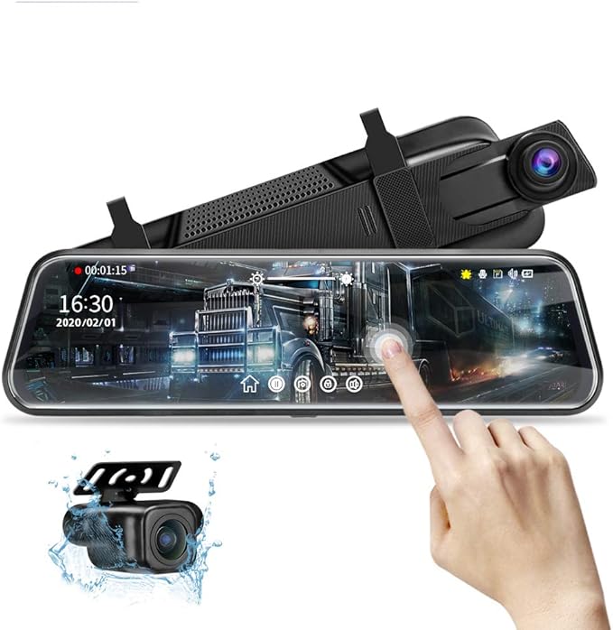 10'' Mirror Dash Cam Night Vision 1080P FHD Full Touch Screen Front and Rear View Backup Camera for Cars Loop Recording Streaming Media 170°Wide Angle Parking Assistance 6M Cable