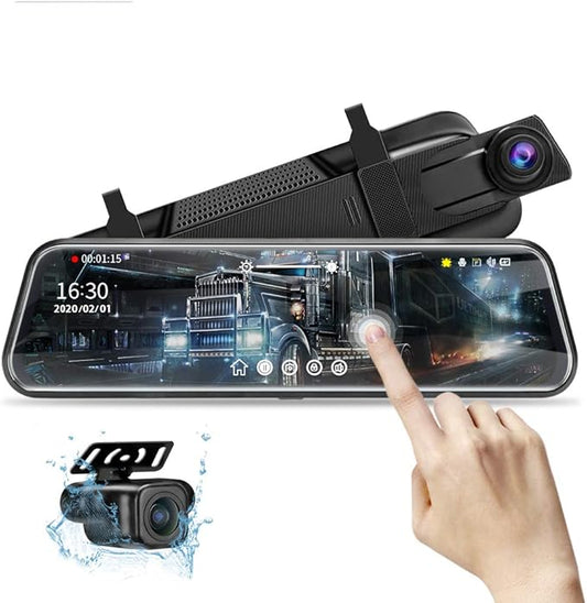 10'' Mirror Dash Cam Night Vision 1080P FHD Full Touch Screen Front and Rear View Backup Camera for Cars Loop Recording Streaming Media 170°Wide Angle Parking Assistance 6M Cable