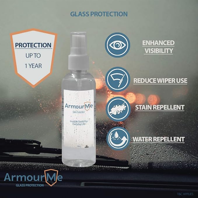 Glass Protection: Rain Water & Dust Repellent Glass Protection Kit 60ml |Hydrophobic Nano Coating Spray | Waterproof Rainproof Coat for Car Windshield Mirror & Window