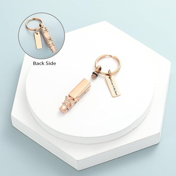 Imrsanl 18 Wheeler Semi Truck Urn Keychain for Ashes for Men Women Memorial Pendant Key Ring Cremation Jewelry Keepsake