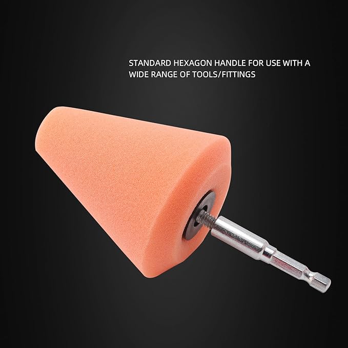 SPTA Polishing Cone, Car Wheel Hub Drill Buffing Sponge Pads Kit, Polishing Ball (Orange T140 Heavy Cut Polishing Cone)