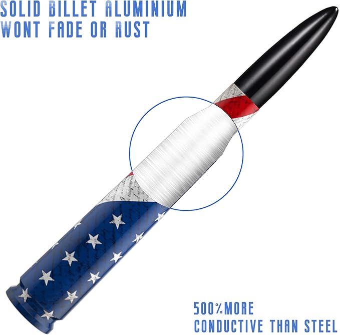 Car Truck Bullet Antenna with Valve Stem Caps, Universal Antenna Mast for GM Chevy Silverado 1500 2500 3500 HD Avalanche Ford F150 F250 F350 Heavy Duty Pickup Jeep Accessories (Blue)-American Flag