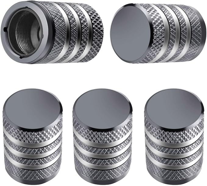 Tire Valve Stem Cap Cover - (5 Pack) Tire Air Caps Metal with Plastic Liner Corrosion Resistant Leak-Proof for Car Truck Motorcycle SUV and Bike Grey