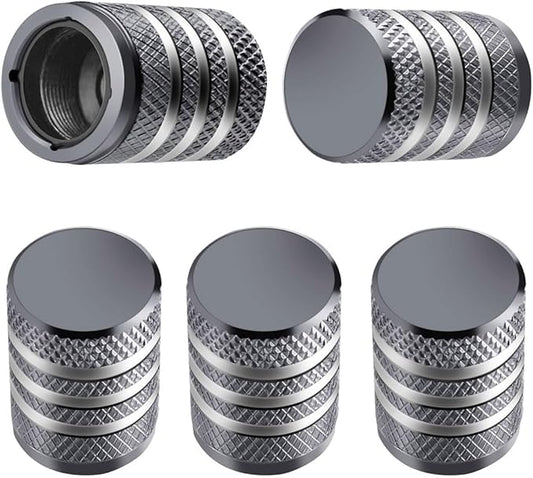 Tire Valve Stem Cap Cover - (5 Pack) Tire Air Caps Metal with Plastic Liner Corrosion Resistant Leak-Proof for Car Truck Motorcycle SUV and Bike Grey
