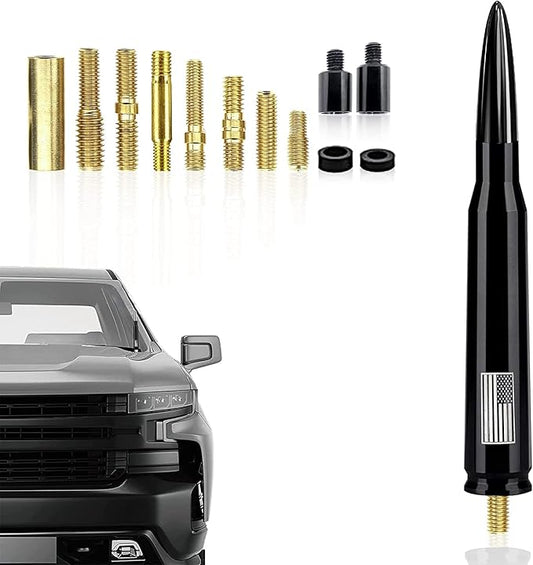 Ajxn 1 PC Car Truck Bullet Antenna, Automobile Antenna Mast, Suitable for GM Chevy Silverado 1500 3500 HD Avalanche GMC Sierra 1500 3500 Denali Heavy Duty Pickup Trucks Accessories (Black)