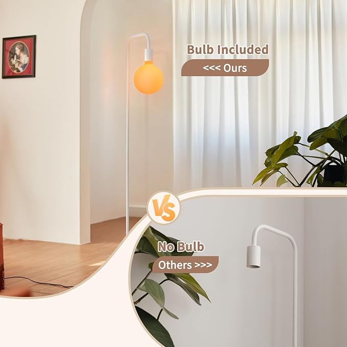 ONEWISH Floor Lamp for Living Room - Minimalist Standing Lamp with Modern LED Bulb, White Frosted Globe Glass 6", 1800K Warm Ambiant Lighting Decorative Tall Lamp for Bedroom Dorm