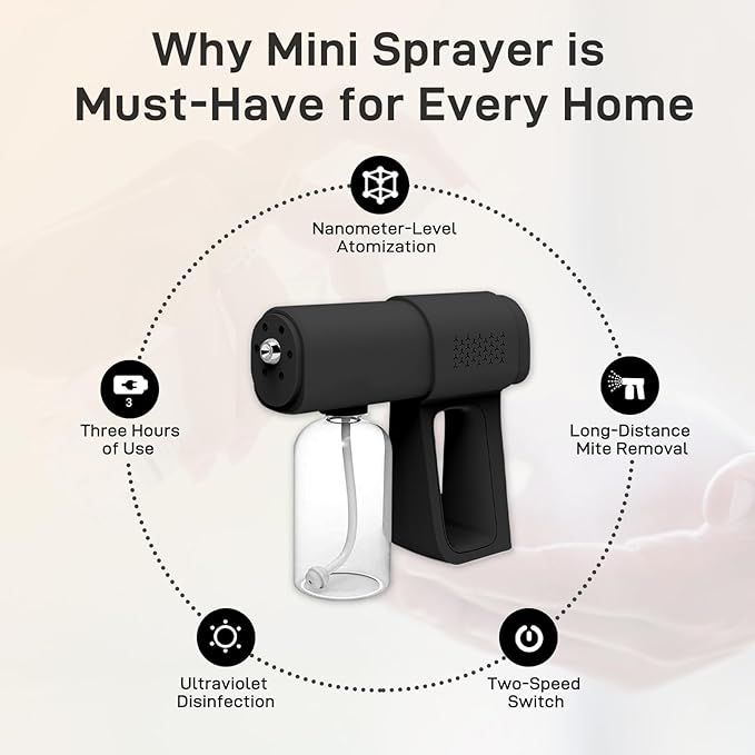 Professional Fogger Machine, 380ml Wireless Nano Sprayer Gun, Rechargeable ULV Atomizer with Blue Light for Touchless Cleaning