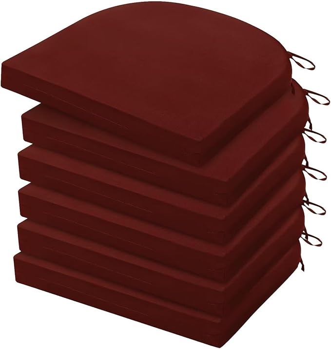 HARBOREST Outdoor Chair Cushions Set of 6, Water Resistant Patio Chair Cushions with Ties, Outdoor Seat Cushions for Patio Furniture, 17"x16"x2", Burgundy