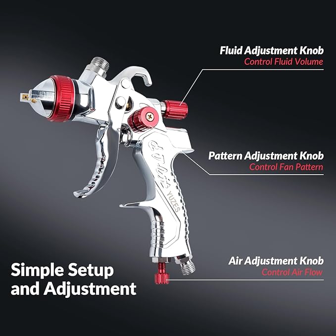 YUZES HVLP Spray Gun Kit with 1.4/1.7/2.0mm Nozzles, Air Spray Gun for Painting Cars, Furniture & DIY, 10 Disposable Paint Gun Cups & 600ml Mixing Cup with Ratio, with Paint Sprayer Accessories