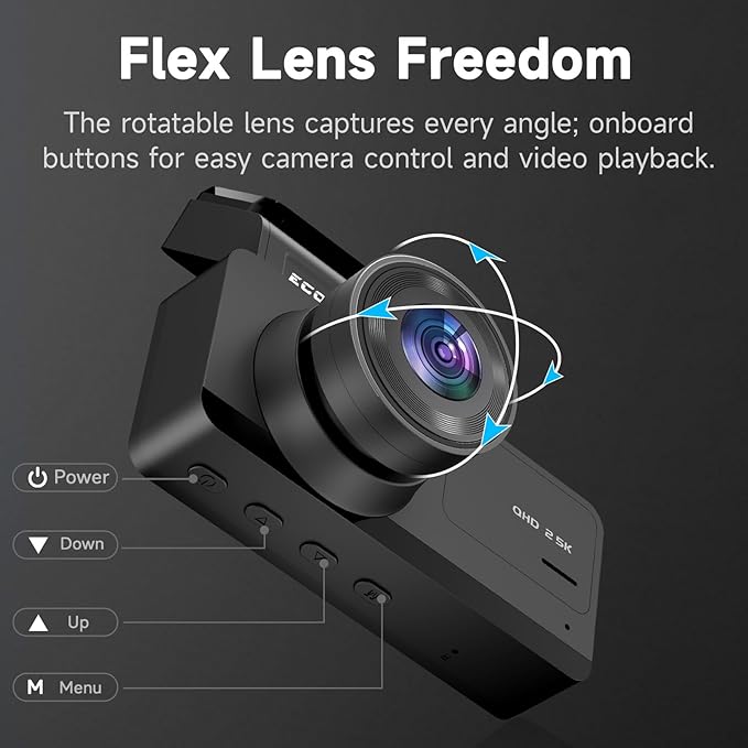 Dash Cam Front and Rear, 2.5K Dual Dash Camera for Cars, Car Camera with 3.16" IPS Screen, 170° Wide Angle, WDR Night Vision, G-Sensor, 24H Parking Monitor, 32GB Card Included, Support 256 GB Max