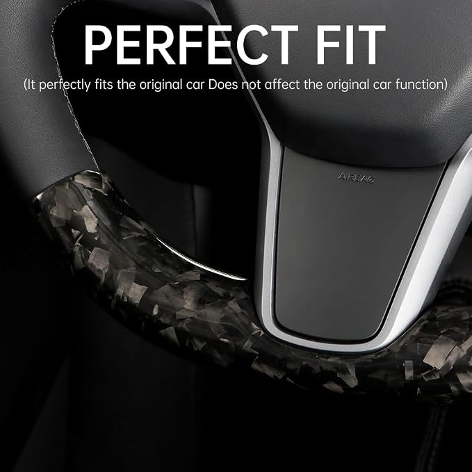 JSWAN Real Carbon Fiber Steering Wheel Cover for Tesla Model 3 2017 to 2023 Model Y 2020 to 2024 Steering Wheel Cover Steering Wheel Wrap Protector Interior Accessories (Forging 2pcs)