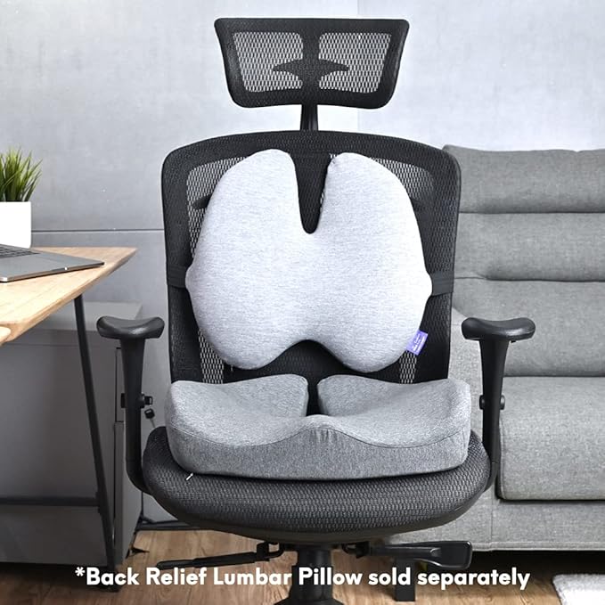 C CUSHION LAB Patented Pressure Relief Seat Cushion for Long Sitting Hours on Office/Home Chair, Car, Wheelchair - Extra-Dense Memory Foam for Hip, Tailbone, Coccyx, Sciatica - Light Grey