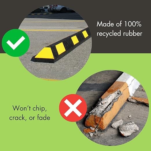 Checkers Park-It® 4 Foot Long 100% Recycled Rubber Parking Stop, 4' x 6" x 4", Parking Lot Curb Wheel Stopper, Highly Visible Black/Yellow, GNRS1410YB