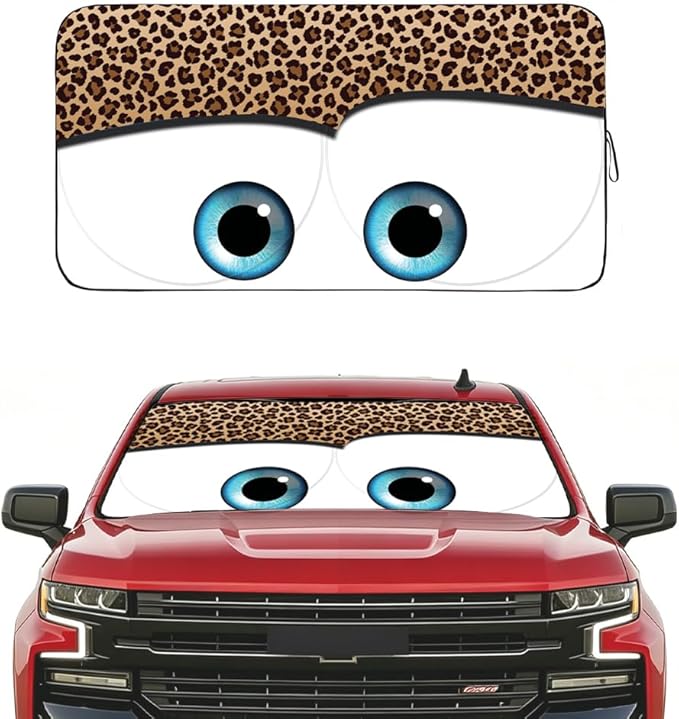 GVEN Windshield Sun Shades Car Sun Shade Protector Blocks UV Rays for Full-Size Sedan & SUV, Mid-Size SUV, Sports Cars, Wagon and Mid-Size Pickup Truck Car Accessories(Leopard Eyes, L)