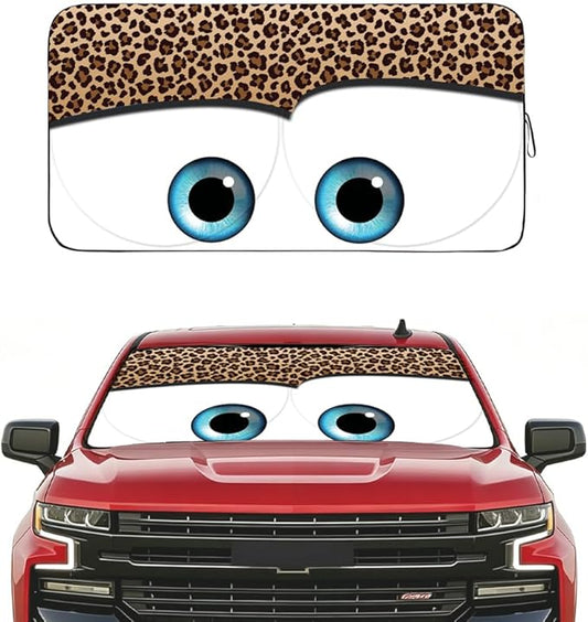 GVEN Windshield Sun Shades Car Sun Shade Protector Blocks UV Rays for Full-Size Sedan & SUV, Mid-Size SUV, Sports Cars, Wagon and Mid-Size Pickup Truck Car Accessories(Leopard Eyes, L)