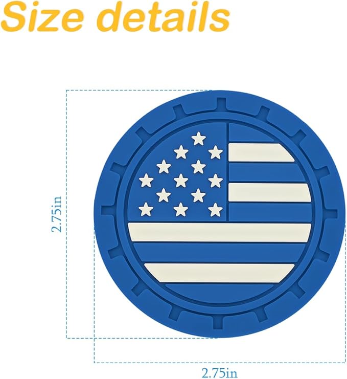 Osilly Car Cup Holder Coasters, 4 Pack American Flag Insert Car Cup Coaster, 2.75 Inch PVC Anti Slip Shockproof Embedded Drink Mat, Car Interior Decoration Accessories for SUV, Truck (Blue)