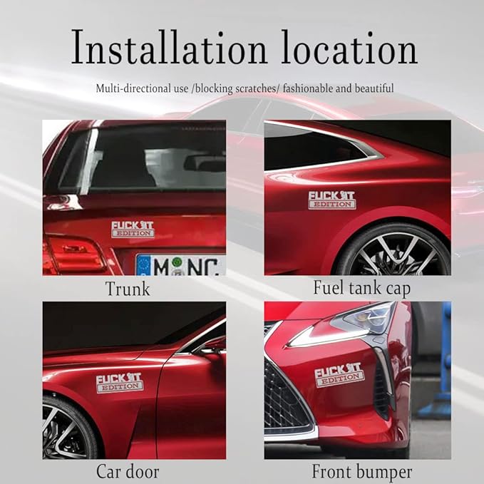 Fuck IT Edition Emblem, Car Exterior Emblems Badge 3D Sticker Decal, Fuck-IT Edition Emblem 3D Fender Badge Decal, 3D Fender Badge Decal Car Truck Replacement, Fit for All Cars (Sliver Red)