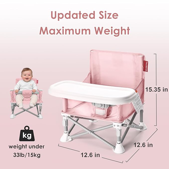 Tiny Marvels Portable Booster Seat, Foldable Baby High Chair with Removable Tray, Safety Harness & Carry Bag – for Toddlers Ages 6M-3Y, Ideal for Dining, Travel, Camping & Family Time