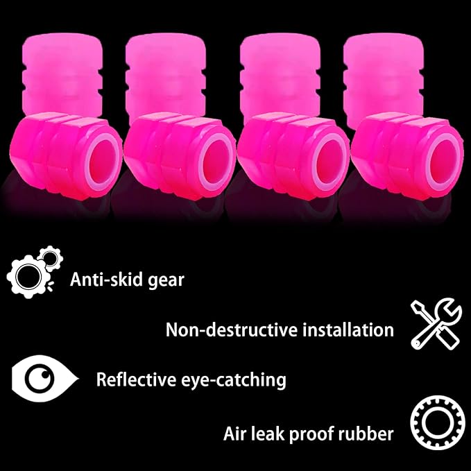 8PCS Car Tire Valve Stem Caps, Universal Noctilucent Waterproof Car Wheel Tire Caps, Suitable for Air Valve Caps for Cars, Motorcycles, Bicycles (Pink)
