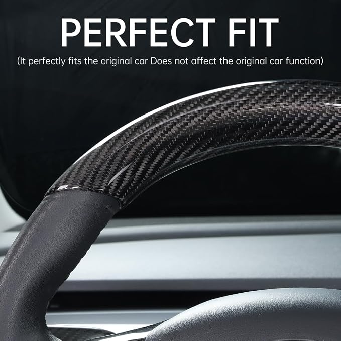 JSWAN Real Carbon Fiber Steering Wheel Cover for Tesla Model 3 2017 to 2023 Model Y 2020 to 2024 Steering Wheel Cover Steering Wheel Wrap Protector Interior Accessories (Bright Black 2Pcs)