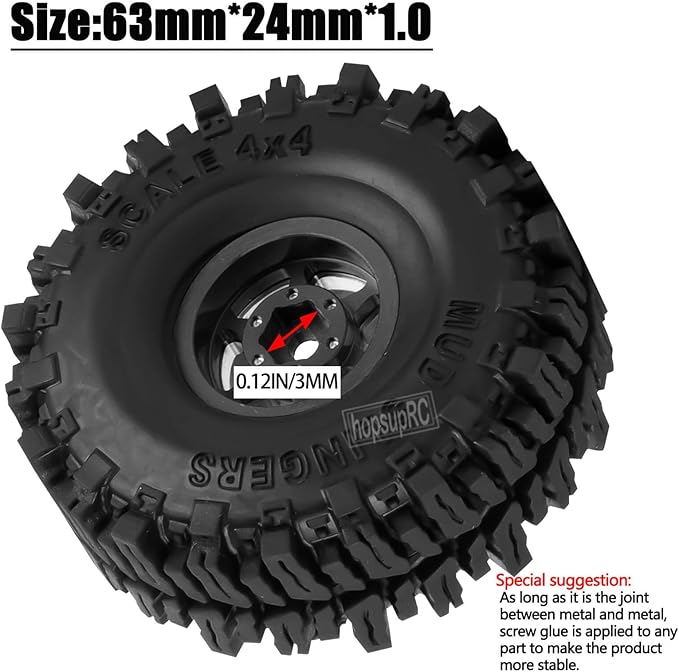 RC 1.0 Beadlock Truck Tires for 1/18 1/24 Trx4m SCX24 RC Crawler,RC Wheels Tires.Aluminum 1.0‘’ Beadlock Wheel Rim&1.0in Tires Tyres.Black(4PCS)