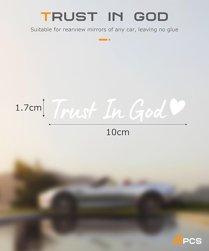 SCUARI 4PCS Car Stickers,Cars Decals,Car Accessories Trust in God Rearview Mirror Sticker,Trust in God Mirror Decals,Suitable for Most Cars, Trucks, Motorcycles, SUVs (White)