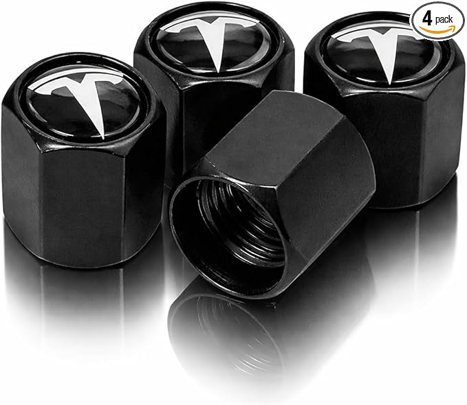 TACTILIAN Car Tire Valve Stem Caps for Tesla Model 3, S, Y, X Accessories | Leakproof Aluminum Tire Valve Caps 4 Pack with Rubber O-Rings Compatible with Tesla Model Y Accessories 2025
