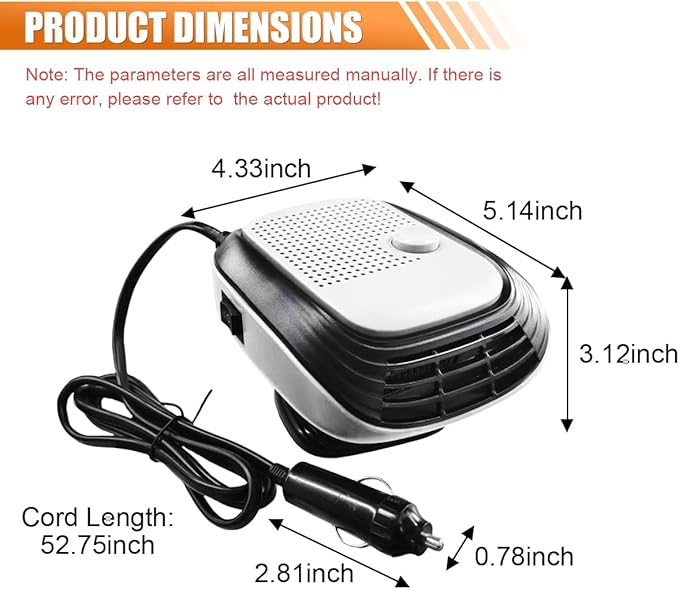 Car Heater, 12V 120W 2 in 1 Adjustable Heating & Cooling Fan, That Plug Into Cigarette Lighter Portable Heater, 360° Rotatable Windshield Defogger Defroster for Most Cars (Black&White)