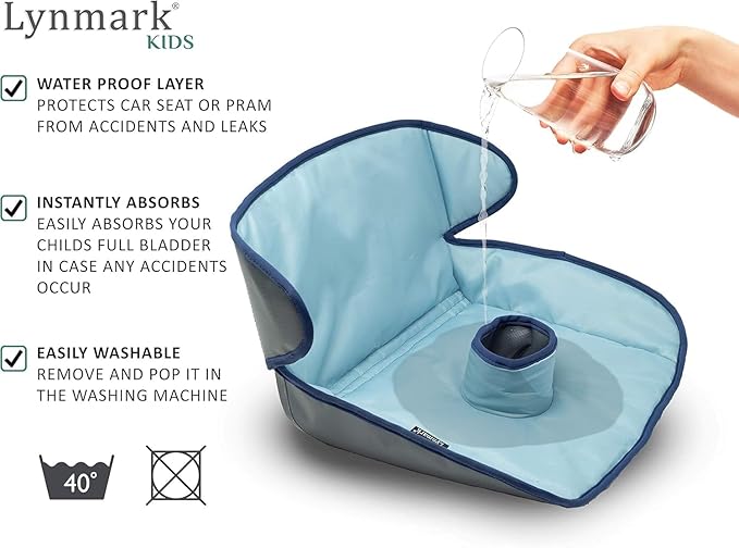 Lynmark® Potty Training Car Seat Protector Cover - Waterproof Soft Piddle Pads for Toddlers and Baby Carseat - Travel-Friendly Universal Washable Liner Mat for Spills, Nappy Leaks, Accidents - Blue