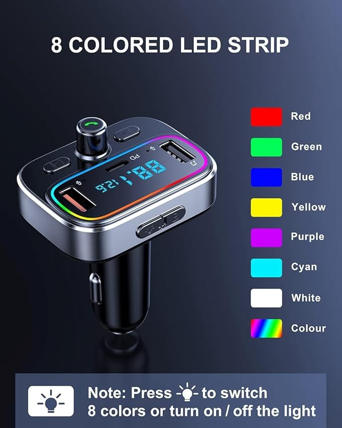 Bluetooth 5.4 FM Transmitter for Car Wireless Radio Adapter Kit, Hands-Free Calling Dual Microphone, Fast Charging 18W & PD 20W for All Smartphones Audio Players, Supports TF/SD Card and USB Disk
