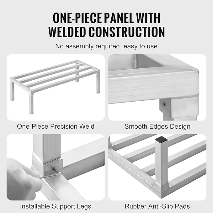 VEVOR Aluminum Dunnage Rack, 48” x 20” Commercial Food Floor Rack, 12” Off the Floor, 1800 lbs Capacity All-Welded Aluminum Storage Rack, for Storage in Restaurants, Kitchens, Garages and Vehicles