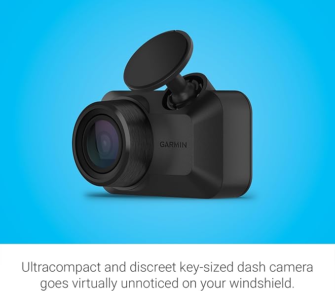 Garmin Dash Cam™ Mini 3, Ultracompact 1080p HD Dash Cam with a 140-degree Field of View, Built in Clarity™ Polarizer, Voice Controlled, Automatic Recording (Renewed)