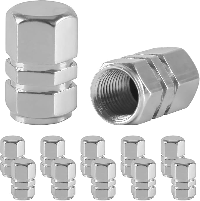 JUSTTOP Car Tire Valve Stem Caps, 12pcs Air Caps Cover, Universal for Cars, SUVs, Bike, Trucks and Motorcycles-Silver