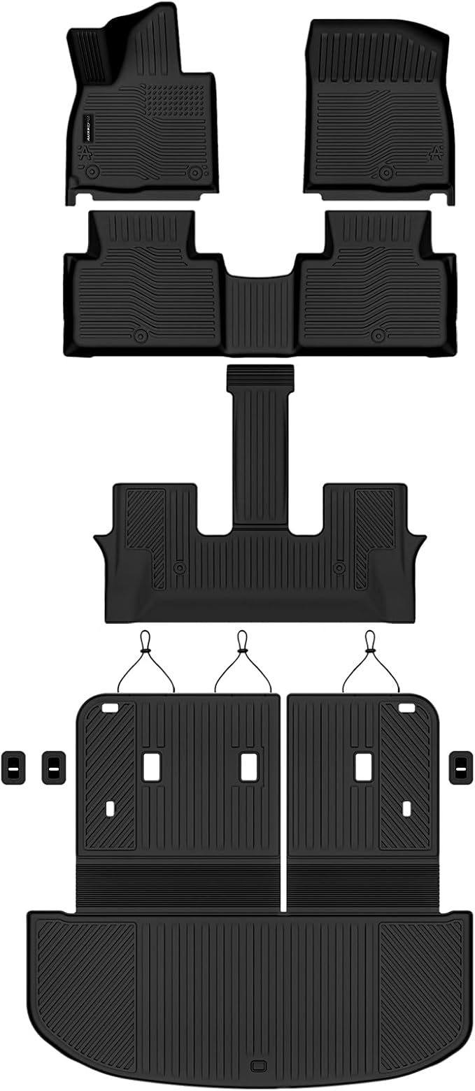 Auxko All Weather Floor Mats Cargo Mat with Backrest Mat for Kia Telluride 2027 (Gasoline Not for Hybrid) 7&8 Seater TPE Accessories Odorless Floor Liner Trunk Liner with Back Seat Protector