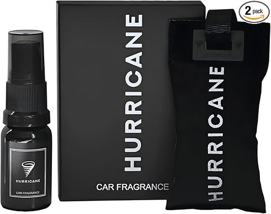 HURRICANE Car Air Freshener Black – Long Lasting, Natural Luxury Scent, Hanging, Leather & Oak Moss Fragrance, Accessories, Automotive Refresher, Refillable Car Perfume Spray for Men and Women