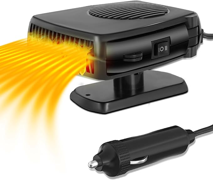 Car Heater, 12V 200W Portable Car Demister Windshield Defogger and Defroster Fast Heating&Cooling Fans with Cigarette Lighter Plug/Ergonomic Handheld/360° Rotary Base for Cars, SUV, Jeeps, Trucks, MPV