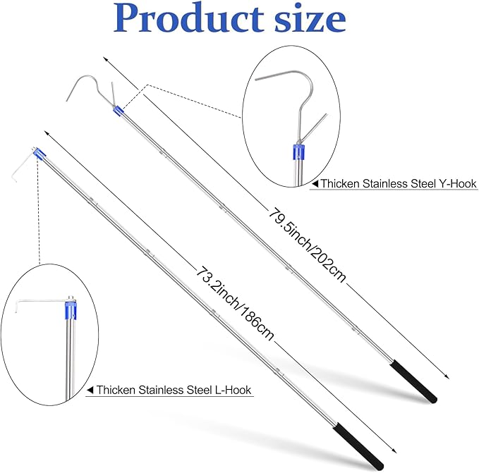 Truck Bed Grabber Tool,Cargo Grabber Pickup Truck Bed 32-79 inch Sturdy Truck Cargo Retrieval Pole with Two Replacement Hooks Essential Bed Buddy Cargo Truck Retriever Easy Pickup