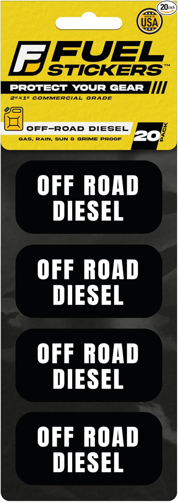 Off Road Diesel Sticker - Tractors, Construction, Agriculture, and Heavy Equipment - Weather Proof, Extreme Stick, Commercial Grade Labels by Fuel Stickers - USA Made (2x1 inch), 20 Labels