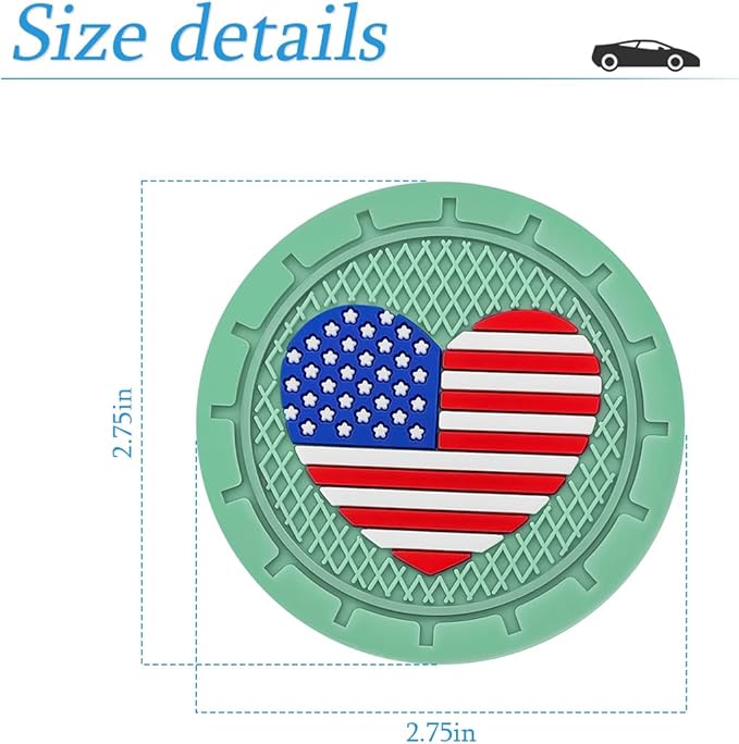 AUCELI 2 Pack Car Cup Holder Coasters, Colored American Flag US Flag Insert Car Cup Coaster, 2.75 Inch Anti Slip Shockproof Embedded Drink Mat, Vehicle Interior Decor Accessories