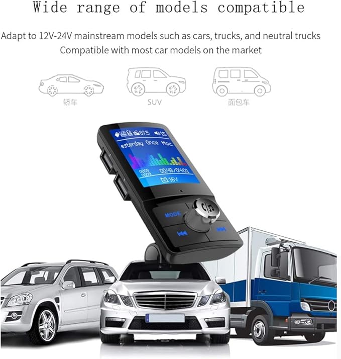 Bluetooth 5.3 FM Transmitter for Car, Colorful 1.8" LCD Screen, QC3.0 PD3.0 Fast Charge, Black